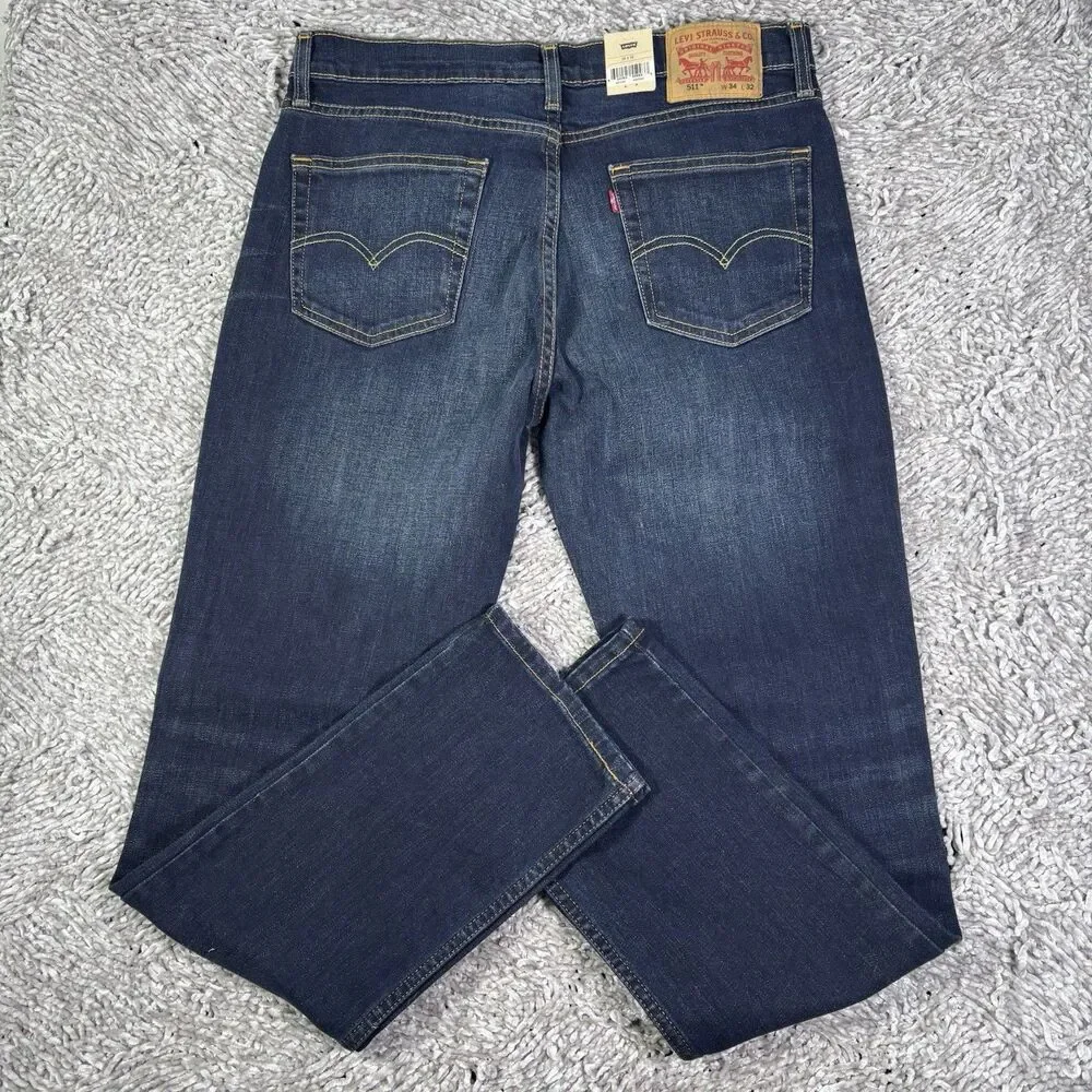 Levis 511 Slim Jeans Mens 34x32 Denim Blue Stretch Preppy Designer Flex NWTGS